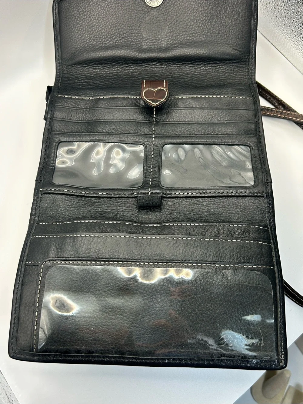 Brighton Vintage Pebble Leather Crossbody Purse Two-tone Black Brown Organizer - Picture 7 of 16